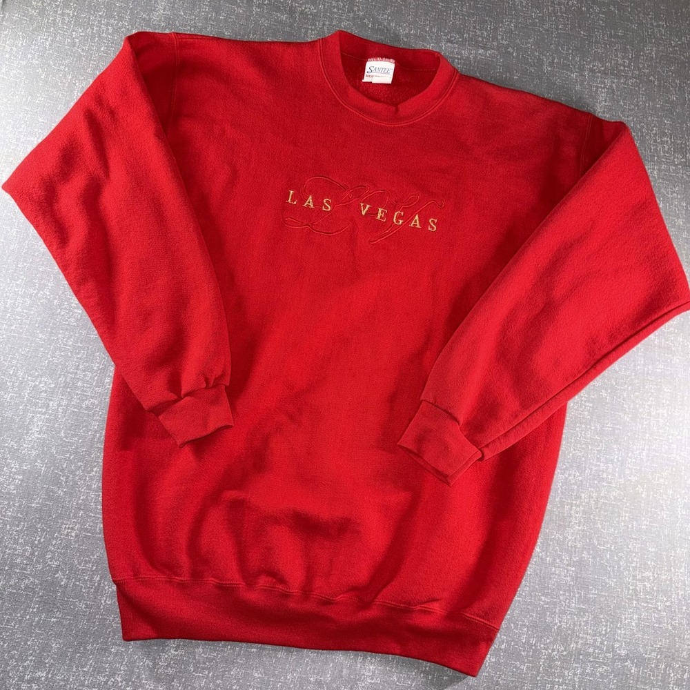 Vintage Santee Sweatshirt Mens XL Red Las Vegas Heavyweight Fleece USA Crewneck